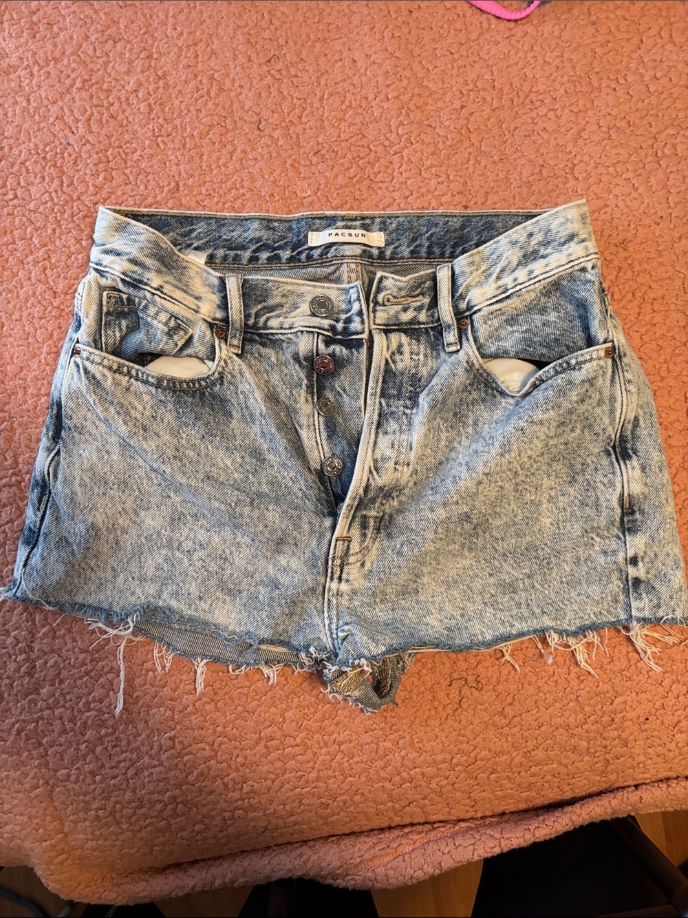 PacSun Acid-Wash Denim Ultra High Rise Slim Cutoff Shorts in Washed Blue